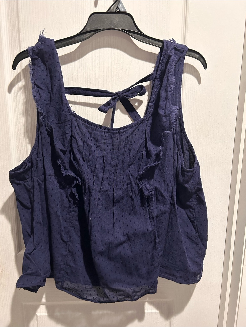 True Craft Navy Ruffle Tie-Back Tank Top